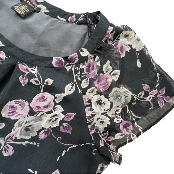 NUE Options Women's 2X Floral Sheer Blouse w/ Gray Embroidered Back - Picture 7 of 12